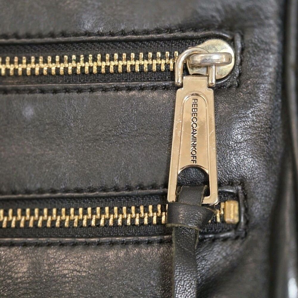 REBECCA MINKOFF Mini 5 Zip Black Leather Crossbody Bag Gold Chain Strap Hardware - Picture 5 of 12